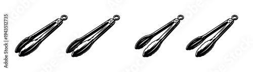 Black and white silhouette of kitchen tongs in seamless pattern design