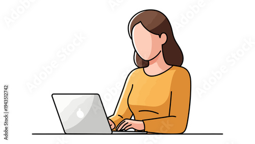 Woman at Work: A modern woman is fully immersed in her work, sitting at a table with a laptop. She is concentrated on the screen, ready to give it her all.