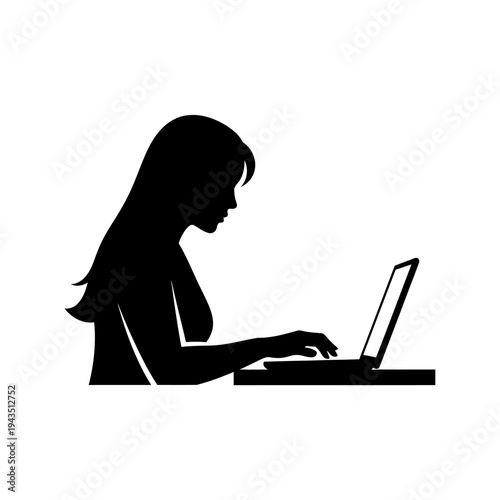Woman working on laptop computer.