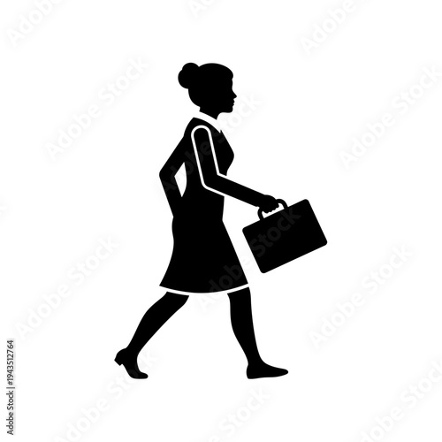 Businesswoman walking with briefcase in hand.
