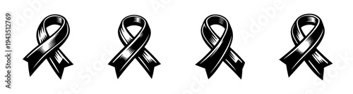 Black and white awareness ribbon set vector illustration silhouette design