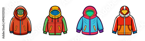 Colorful hooded jackets vector illustration for fashion design apparel and outerwear collection