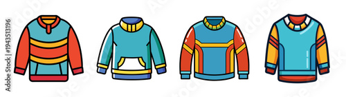 Colorful hooded sweatshirt collection vector art illustration for fashion apparel design style guide