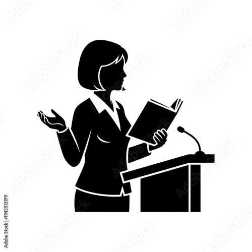 Woman Speaking at a Podium Publicly.