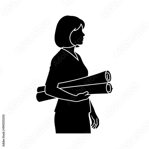 Businesswoman holding rolled up documents.
