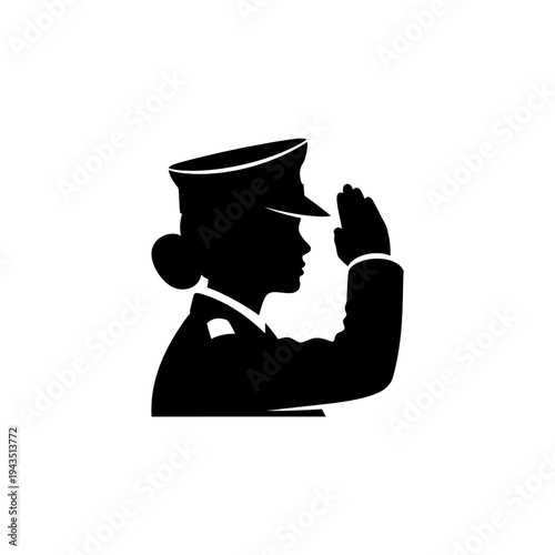 Female Flight Attendant Saluting Silhouette Profile.