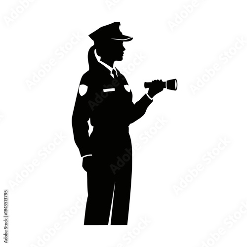 Police Officer Holding a Flashlight.
