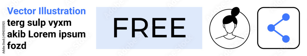 Obraz premium Marketing, design, online sharing, branding, promotions, social media. Free label text alongside a female profile icon and share symbol. Marketing and design concept