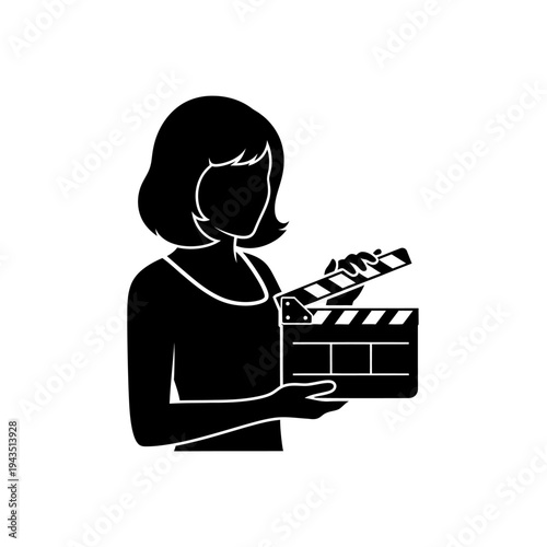 Woman holding a movie clapper board.