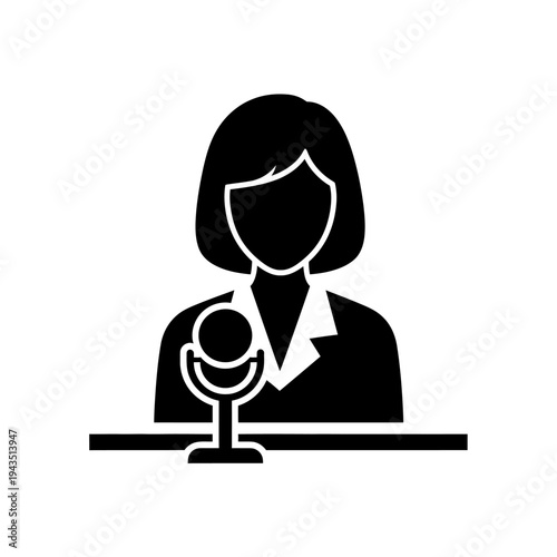 Female Presenter Speaking into Microphone.