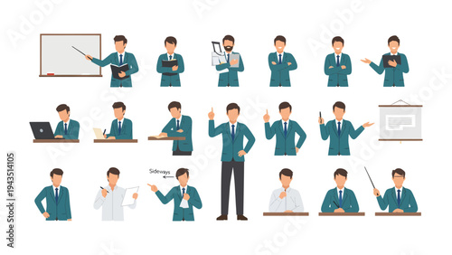 The multifaceted Business Professional : A diverse set of illustrations showcases various poses and actions of a business professional, highlighting their interactions and work