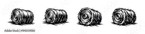 Black and white silhouette of hay bales in vector illustration style