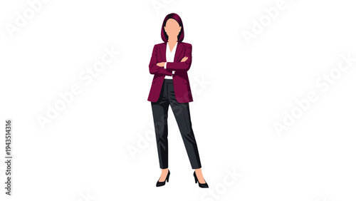 Confident Businesswoman: A poised businesswoman exudes confidence, standing with arms crossed, showcasing professionalism and a sharp, modern style. 
