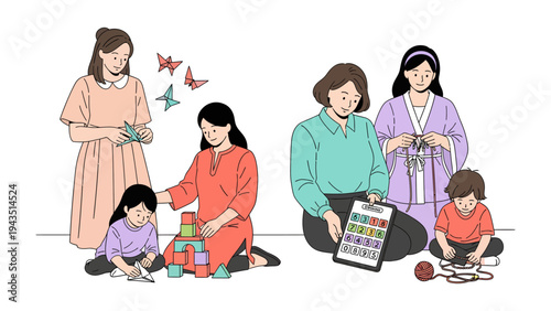 Moments of Connection: A collection of heartwarming scenes depicting a mother and child bonding through various activities, celebrating the special connection between them.