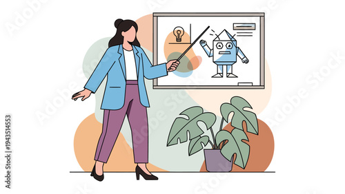 Empowering Innovation: A dynamic educator presents groundbreaking ideas, shaping the future with a presentation of innovative concepts.