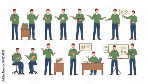 Business Presentation Poses: A professional in various poses, showcasing dynamic gestures perfect for business and presentation concepts.