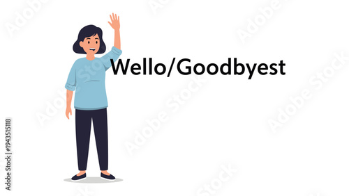 Friendly Farewell: A cheerful figure waves hello/goodbye, embodying warm greetings and fond farewells. 