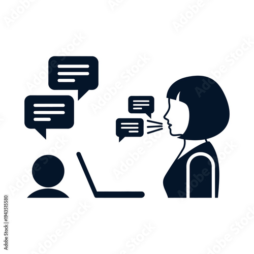 Woman talking on laptop online chat.