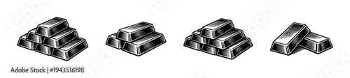 Vintage style black and white gold bars illustration set in engraved vector