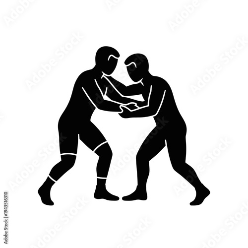 Two Wrestlers in Action Pose.