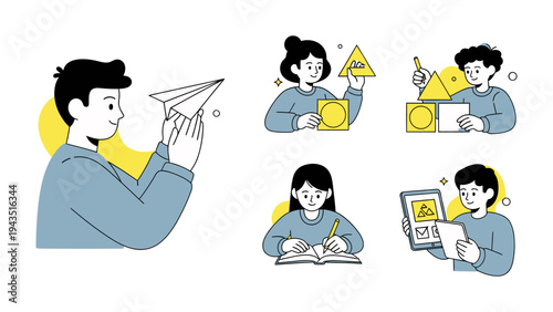 Crafting Educational Visions: Illustrative scene where individuals of diverse backgrounds engage in hands-on activities, embodying learning and creative expression.