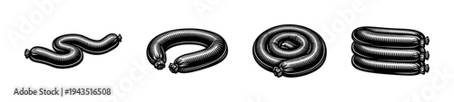 Black and white sausage illustrations collection vector with different arrangements