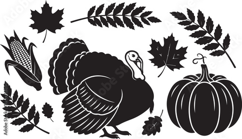 Thanksgiving Symbols Silhouette Vector Illustration Graphic Design Elements