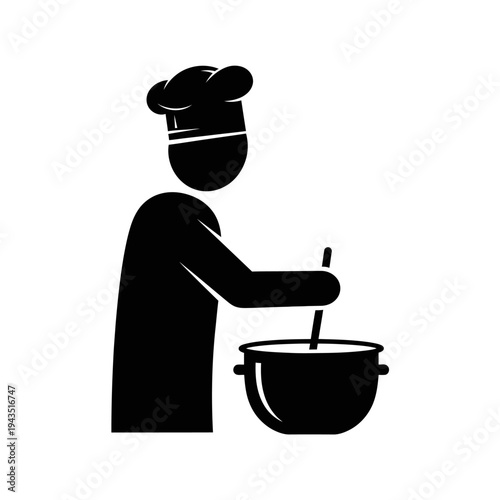 Chef stirring in a kitchen.