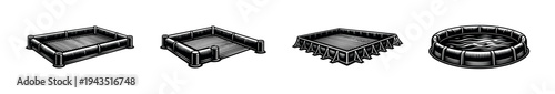 Black and white vector illustration of inflatable pool and stage platforms