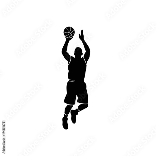 Man jumping to shoot basketball.