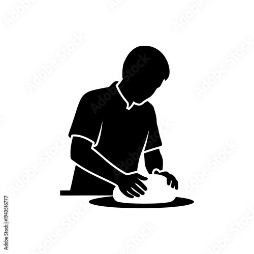 Man working with clay pottery.