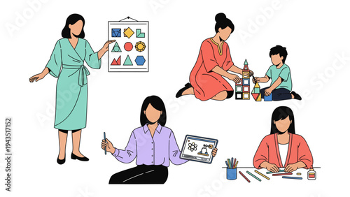 Nurturing minds: A scene capturing various activities related to education and childhood development.