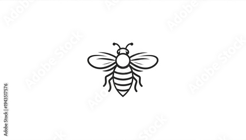 A simplified, line-art illustration of a bee, centered on a white background. Details include wings, antennae, and striped abdomen