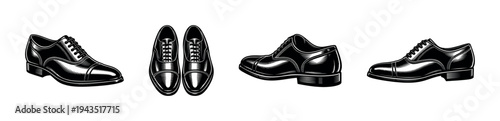 Black and white vector illustration of classic formal shoes set silhouette