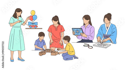 Family Moments: Capturing moments of a family crafting and playing together, a heartwarming scene of shared activities and connection.