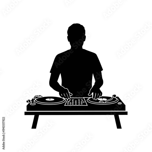 DJ mixing music on turntables.