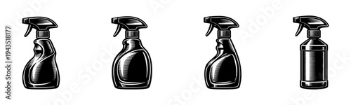 Vintage style vector illustration of spray bottles silhouette set for commercial use