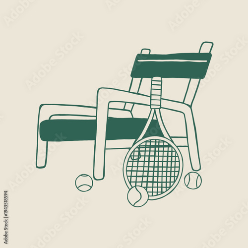 tennis racket and chair retro illustration. hand drawn tennis graphic retro illustration