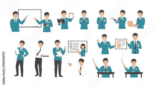 Business Presentation Series: A comprehensive collection of professional illustrations, showcasing diverse business professionals in dynamic presentations and interactions.