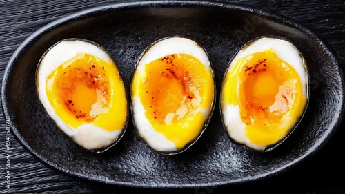 Delicious Golden Yolks of Perfectly Cooked Soft Boiled Eggs Ready for Breakfast.