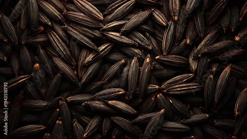 Close Up View of Raw Black Rice Grains, Healthy Organic Food Texture Background.