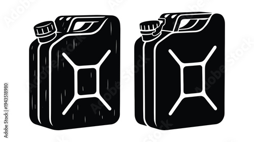 Fuel canister icon set depicting gasoline container for industrial energy storage