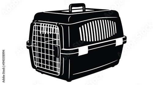 Pet carrier vector icon, black silhouette of dog crate on transparent background