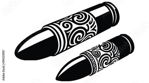 Engraved metal bullets with ornate swirl patterns for decorative ammunition art