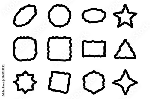 Hand drawn irregular shapes collection with various geometric forms and rough outlines.