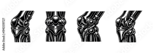 Futuristic robotic arm joints illustration set in black and white vector design