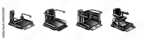Vector set of mobility stair lifts illustration in black and white design