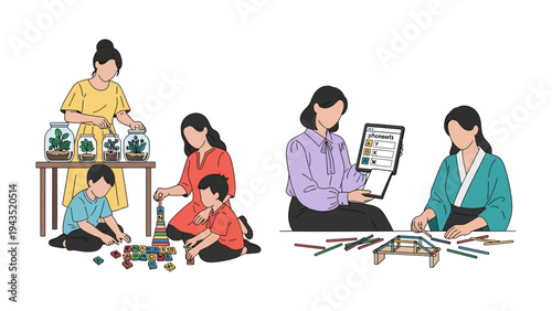 Family moments: capturing moments of family interaction and shared experience. Showing family member activities and create a feeling of comfort.