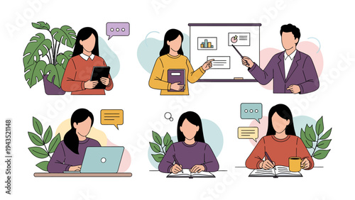 Daily Digital Life: A mosaic of modern experiences unfolds, showcasing a collection of individuals engaged in various aspects of a connected life.