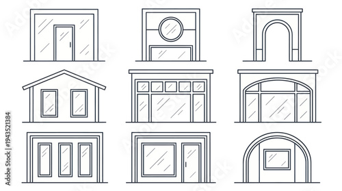 Collection of Diverse Garage Door and Building Facade Designs.